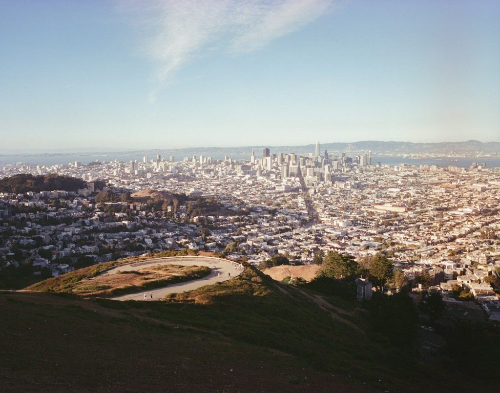 Winding road on twin peaks overlooking san francisco