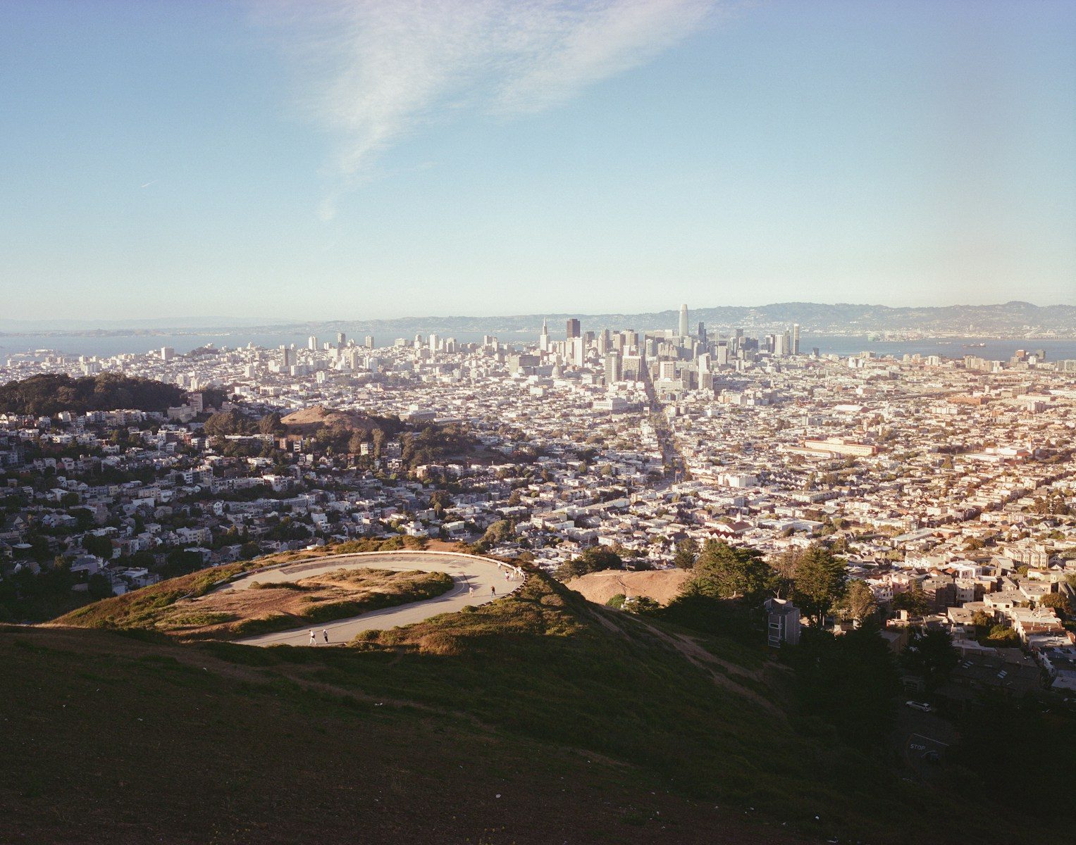 Winding road on twin peaks overlooking san francisco